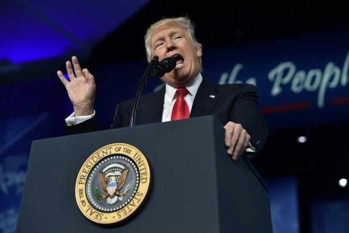US President Donald Trump addresses the Conservative Political Action Conference (CPAC) at National Harbor, Maryland, on February 24, 2017