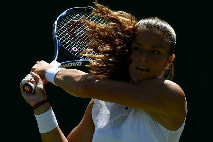 Greece's Maria Sakkari returns against Czech Republic's Kristyna Pliskova during their women's singles second round match on the third day of the 2017 Wimbledon Championships in London July 5, 2017