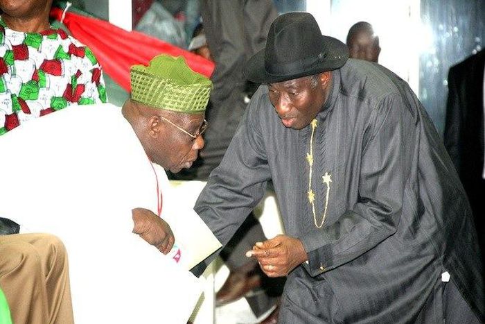 President Goodluck Jonathan and ex-president Olusegun Obasanjo