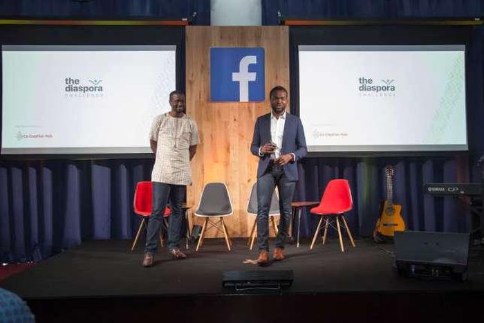 Femi Longe and Bosun Tijani of CcHub on stage at the Diaspora Challenge launch in London