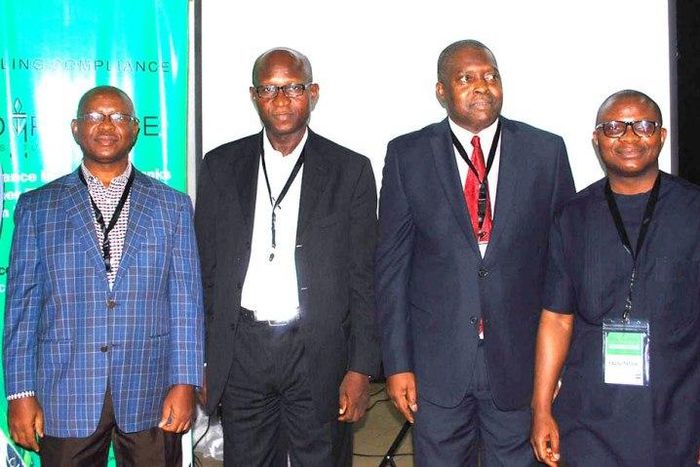L-R: President/Chairman, Board of Compliance Institute of Nigeria, Mr. Pattison Boleigha; Regulator, Cental Bank of Nigeria on Compliance, Mr. Ogidi Mohammed; Trustee of the Institute, Mr. Olafemi Oyemuga; and Chairman, Finance Committee Board  of Trus...