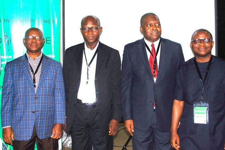 L-R: President/Chairman, Board of Compliance Institute of Nigeria, Mr. Pattison Boleigha; Regulator, Cental Bank of Nigeria on Compliance, Mr. Ogidi Mohammed; Trustee of the Institute, Mr. Olafemi Oyemuga; and Chairman, Finance Committee Board  of Trus...