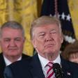 US President Donald Trump announces the Air Traffic Control Reform Initiative in the East Room at the White House in Washington, DC