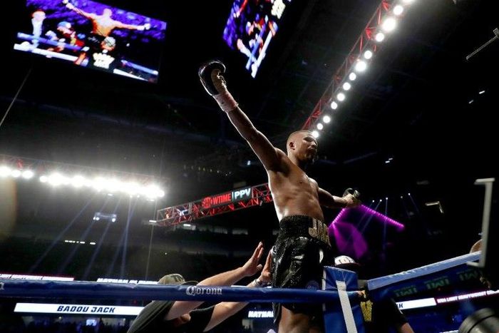 Badou Jack celebrates after dominating British star Nathan Cleverly from start to finish