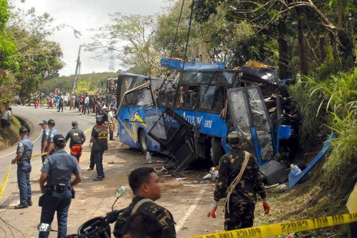 The bus's brakes appeared to have failed, according to Philippine police, which resulted in the fatal collision with the electricity post in Tanay