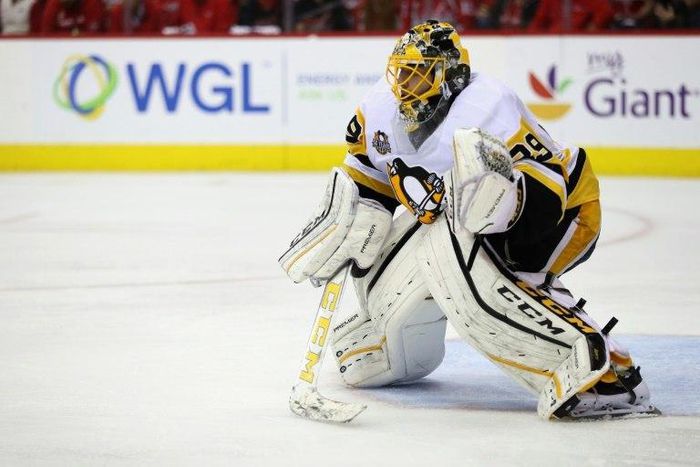 Goalie Marc-Andre Fleury of the Pittsburgh Penguins has a 2.55 goals-against average and has denied 92.7 percent of the shots he has faced