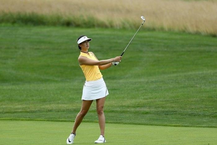 Michelle Wie of the United States takes her shot from the second fairway during the US Women's Open round one on July 13, 2017 at Trump National Golf Course in Bedminster, New Jersey