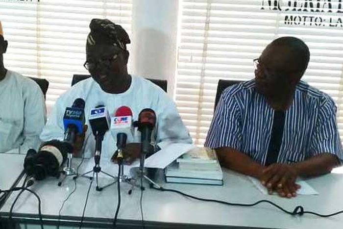 In the middle: ASUU President, Dr. Biodun Ogunyemi at the Union's meeting on Saturday, August 12, 2017.