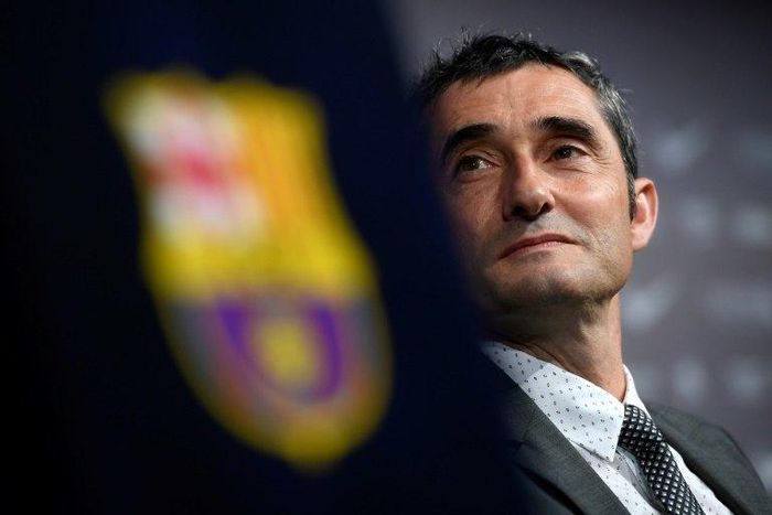 Barcelona's new coach Ernesto Valverde gives a press conference during his official presentation on June 1, 2017