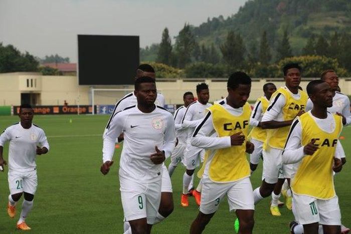 Super Eagles Team B players warm up before the game with Guinea in 2016 CHAN
