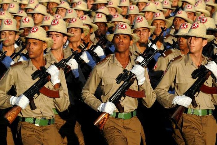 Cuban troops participate in a military parade in honor of recently deceased Cuban leader Fidel Castro at Revolution Square in Havana, on January 2, 2017