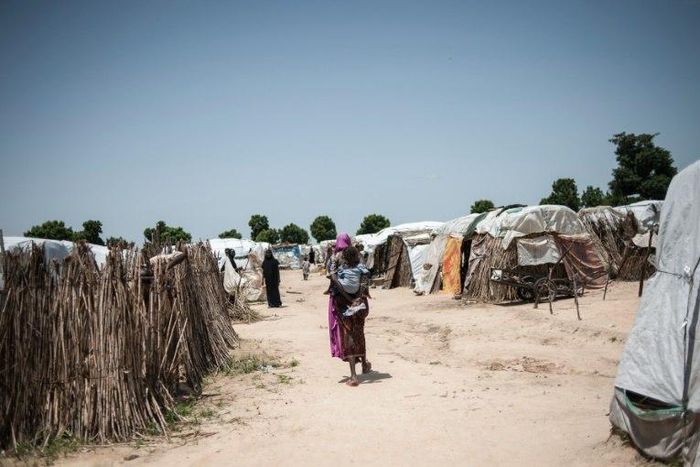 A makeshift camp which houses internaly displaced people (IDPs) on the outskirts of Maiduguri, Borno State, northeastern Nigeria on September 15, 2016