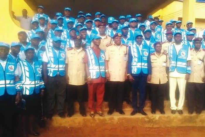 FRSC officers with the newly inducted road marshals