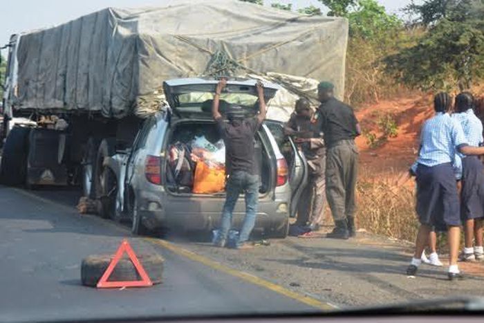 A back view of the accident.