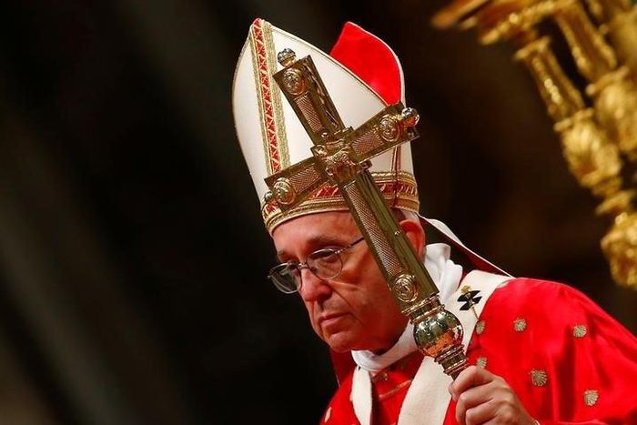 Pope Francis celebrates a mass of Pentecost in Saint Peter's Basilica at the Vatican May 15, 2016.