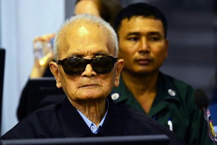 Former Khmer Rouge leader "Brother Number Two" Nuon Chea sits in the courtroom of the Extraordinary Chambers in the Courts of Cambodia in Phnom Penh on November 23, 2016