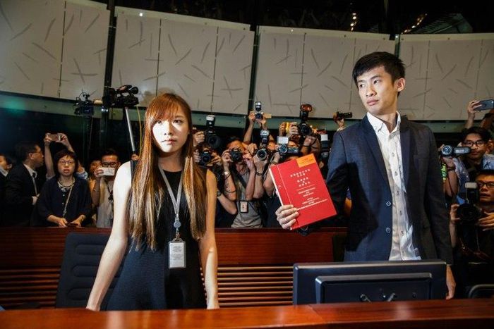 A judicial review seeking to disqualify Yau Wai-ching (L) and Baggio Leung from the legislature kicked off at Hong Kong's High Court on October 26, 2016