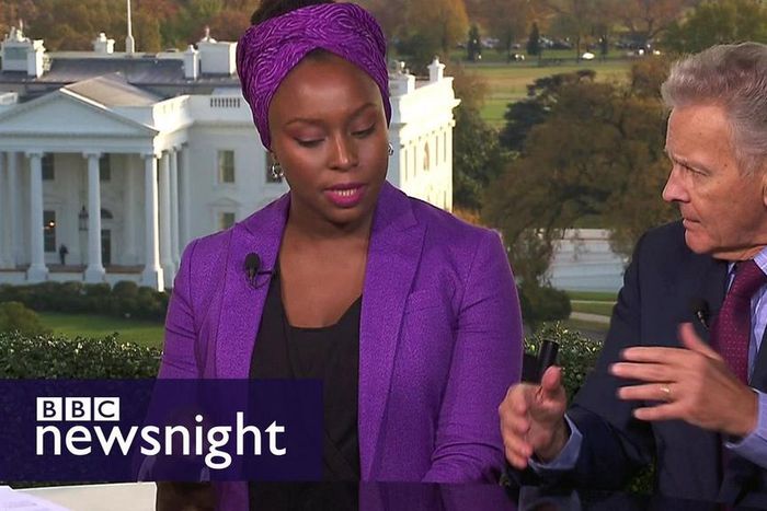 Award-winning novelist Chimamanda Ngozi Adichie with editor in chief of the American Spectator, R Emmett Tyrrell