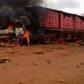 One of the trucks set on fire