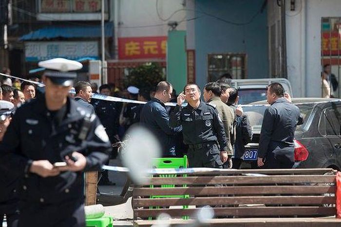 Police cordon off an area outside a primary school where a similar attack took place last year