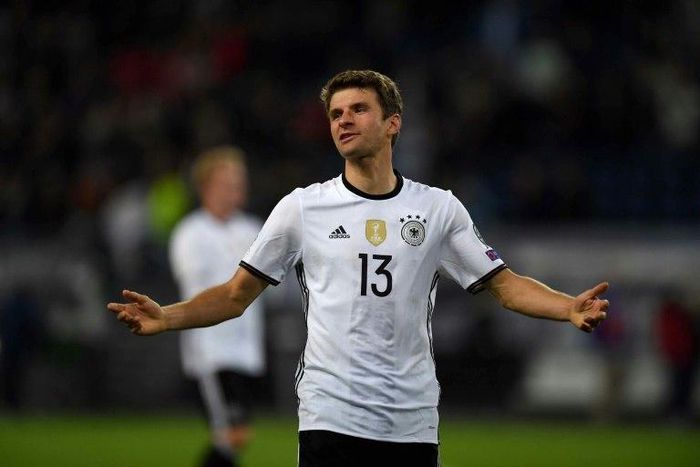 Germany's midfielder Thomas Mueller, seen during their 2018 World Cup qualifier match against Czech Republic, in Hamburg, on October 8, 2016
