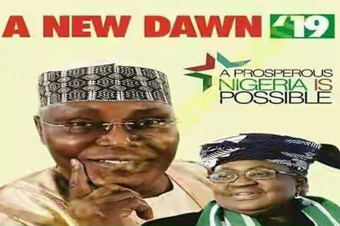 Presidential campaign poster of Atiku Abubakar and Ngozi Okonjo-Iweala