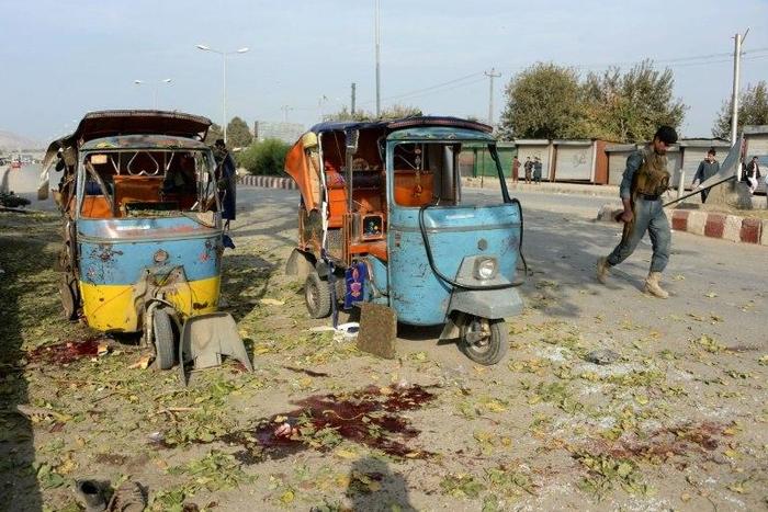Rickshaws damaged in an explosion in Jalalabad on November 25, 2016