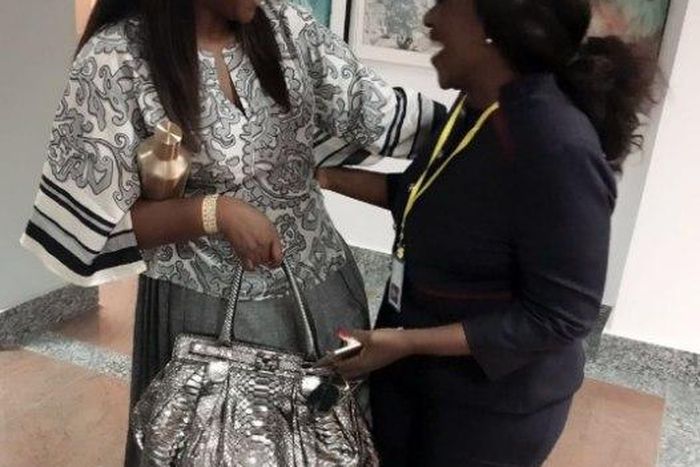 Ego Boyo and Joke Silva on set of Mildred Okow's TV series