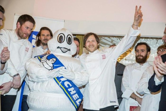 The Chef from Danish Restaurant Geranium, Rasmus Kofoed, celebrates his third Michelin star on February 24, 2016