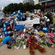 The makeshift memorial at Dallas Police Headquarters is pictured following the multiple police shootings in Dallas, Texas, U.S., July 9, 2016.