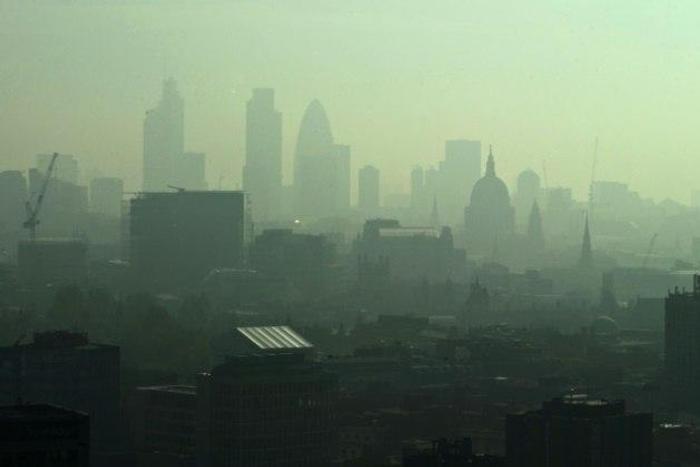 Smog in the early morning sunlight over central London