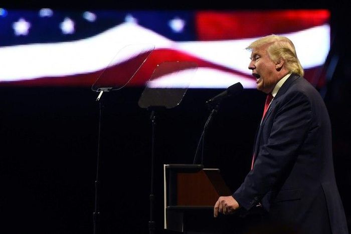 US President-elect Donald Trump speaks during the USA Thank You Tour at the US Bank Arena in Cincinnati, Ohio