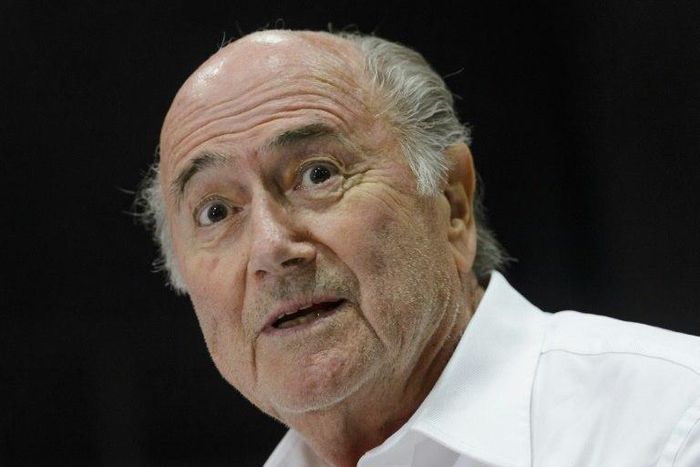 Outgoing FIFA president Sepp Blatter answers to a press conference during the "Sepp Blatter Tournament" in Ulrichen on August 22, 2015