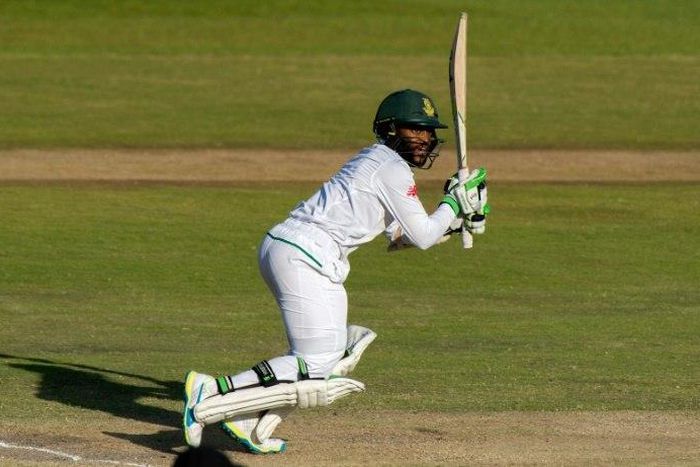 South African batsman Temba Bavuma plays a shot of the second Test Match between South Africa and New Zealand at the Supersport Cricket stadium on August 29, 2016 in Centurion