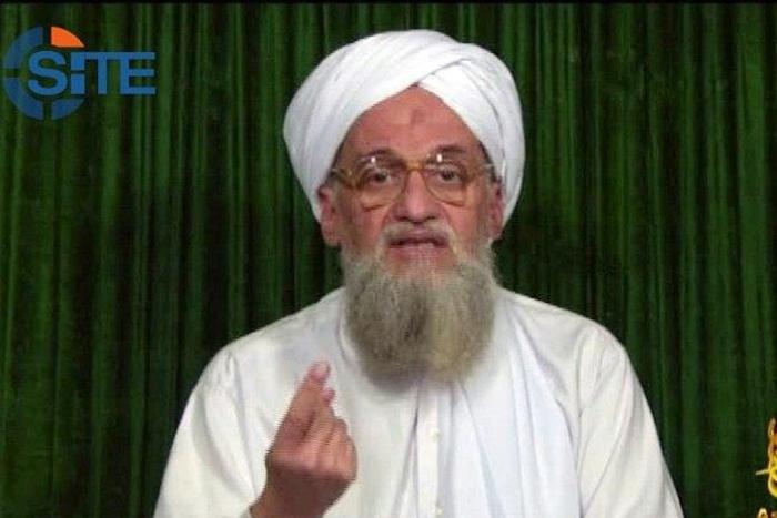 This handhout picture of a video grab provided by the SITE Intelligence Group on February 12, 2012 shows Al-Qaeda's chief Ayman al-Zawahiri at an undisclosed location making an announcment