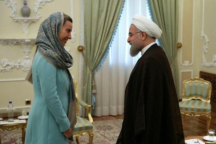 Iranian President Hassan Rouhani (R) and EU diplomatic chief Federica Mogherini held talks on October 29, 2016
