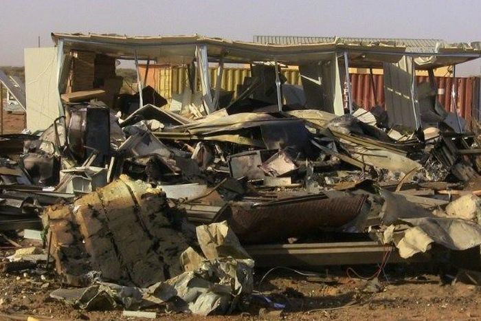 A picture taken on November 30, 2016 shows debris at the airport of Gao