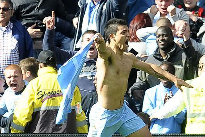 According to FIFA's Law 12, Aguero is displaying too much happiness here.