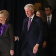 Former Secretary of State Hillary Clinton, accompanied by her husband former President Bill Clinton, takes the stage to concede the presidential election at the New Yorker Hotel on November 9, 2016 in New York City