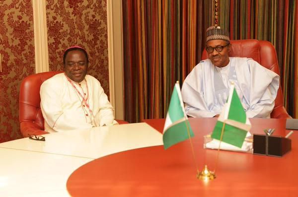 President Muhammadu Buhari meets with Reverend Matthew Kukah on August 27, 2015
