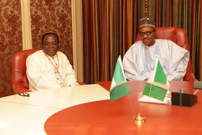 President Muhammadu Buhari meets with Reverend Matthew Kukah on August 27, 2015
