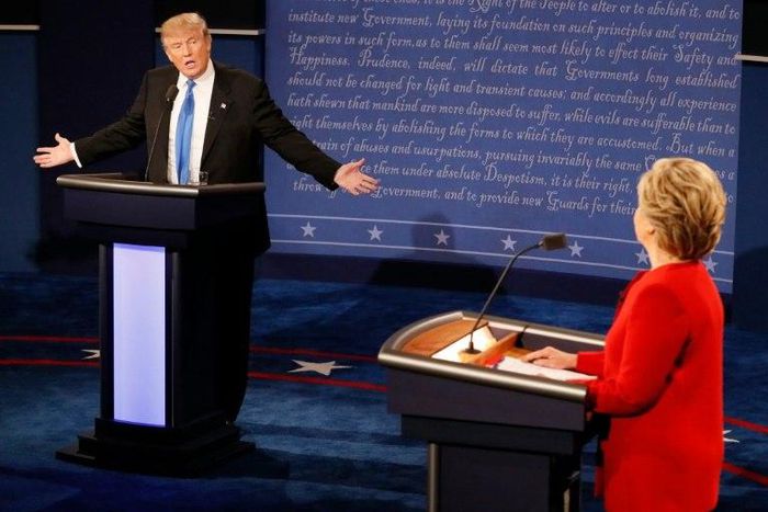 Republican nominee Donald Trump (L) and Democratic nominee Hillary Clinton during the first presidential debate in Hempstead, New York on September 26, 2016