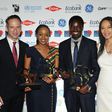 From left: Greg Beitchman, VP, Content Sales and Partnerships, CNN International; Asha Ahmed Mwilu and Rashid Idi, overall 2016 CNN MultiChoice African Journalist Awards recipients; and Yolisa Phahle, CEO of M-Net at the award ceremony in South Africa,...
