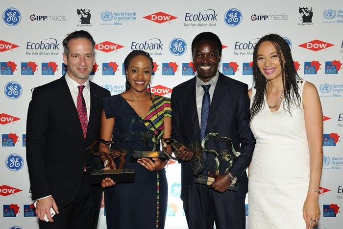From left: Greg Beitchman, VP, Content Sales and Partnerships, CNN International; Asha Ahmed Mwilu and Rashid Idi, overall 2016 CNN MultiChoice African Journalist Awards recipients; and Yolisa Phahle, CEO of M-Net at the award ceremony in South Africa,...