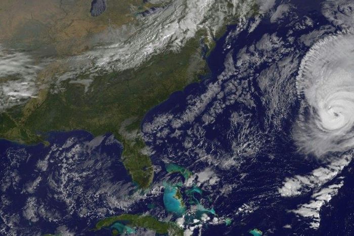 This NOAA-NASA GOES Project satellite image of Hurricane Nicole shows it approaching Bermuda on October 13, 2016