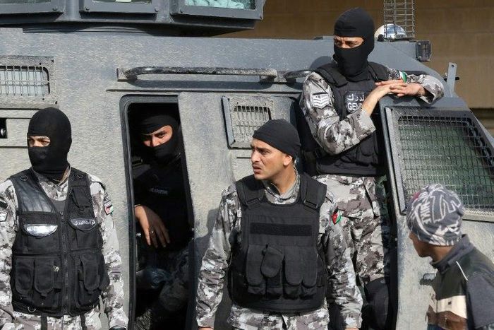 Jordanian security forces stand guard near the Crusader castle in Karak on December 19, 2016