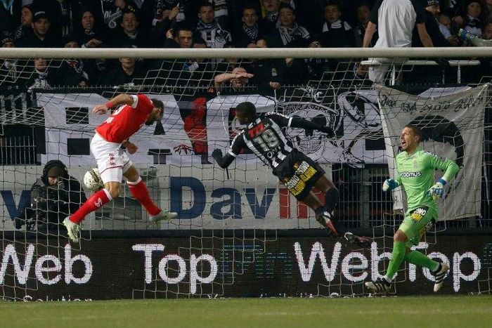 Lighters and firecrackers were thrown at Charleroi goalkeeper Nicolas Penneteau, during the Belgium League football match between Charleroi vs Standard de Liege, in Charleroi, on December 4, 2016.