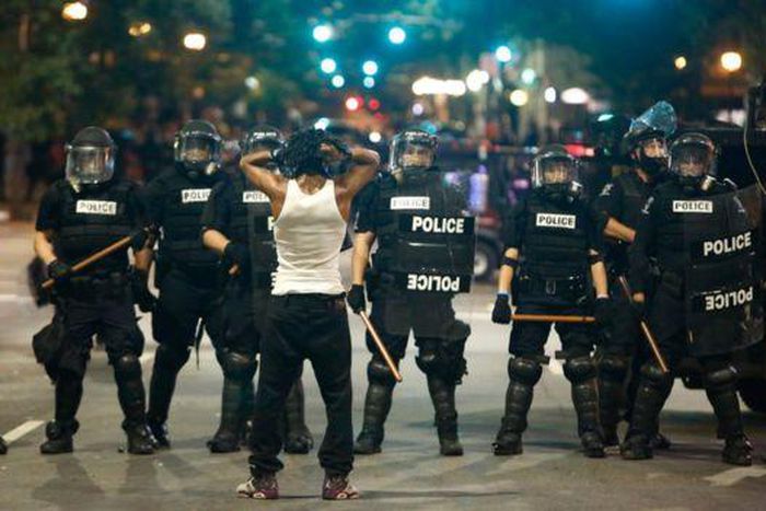 Police clash with protesters during demonstration in Charlotte, North Carolina