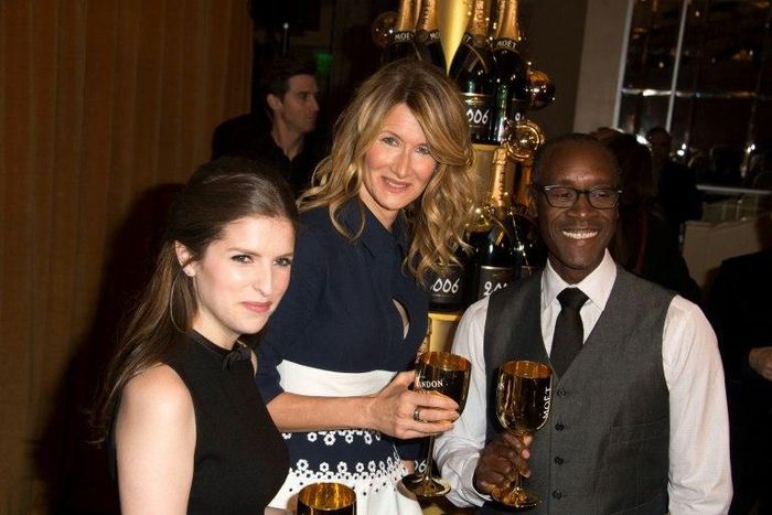 (L-R) Actors Anna Kendrick, Laura Dern and Don Cheadle attend the at The 74th Annual Golden Globe Awards Nominations at The Beverly Hilton Hotel, in Beverly Hills, California, on December 12, 2016