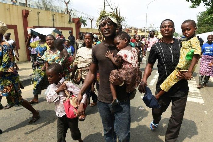 Residents of Otodo Gbame, Ebute-Ikate and other waterfront communities in Lagos slums, mostly ancestral fishing informal settlements, march to protest against forced evictions and demolition of their homes on November 15, 2016